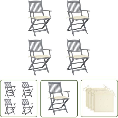 The Living Store Chaises pliables d'extérieur lot de 4 et coussins Bois d'acacia - Chaise De Jardin - Mobilier De Jardin - Chaise Pliante - Acacia - Terrasse (1/5)
