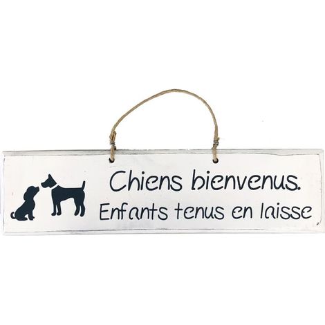 Plaque décorative en bois - Chiens bienvenus - BLANC (1/2)