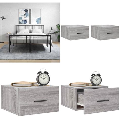 Comodini a Muro 2 pz Grigio Sonoma 35x35x20 cm - Comodino sospeso - Comodino da parete
