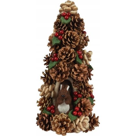 Albero di Natale realizzato con pigne e decorazioni in feltro, 17x35 cm. (1/3)