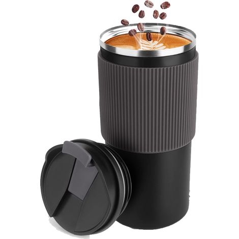 Mug isotherme 450 ml – Mug à café isotherme nomade – Mug de voyage étanche avec couvercle – Tasse à double paroi pour café, thé et boissons chaudes – Mug de voyage réutilisable pour la voiture, le bur