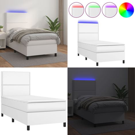 Sommier à lattes de lit avec matelas et LED Blanc 100x200 cm - Lit Plateforme - Lit Design - Lit Moderne - Lit Capitonné - Sommier Tapissier - Home & Living