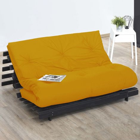 Matelas futon coton et fibres recyclés fabriqué en France Couleur Ocre 160 x 200 (1/4)