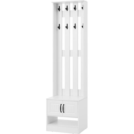Panca scarpiera e mobile ingresso bianco con 2 ante, 8 ganci e schienale, 50x36x190 cm (1/5)