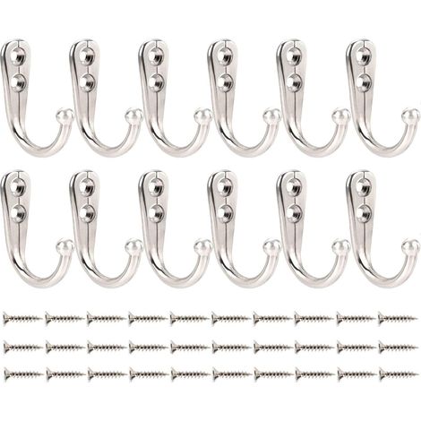 Lot de 12 crochets muraux individuels, chrome antique, petits, pour suspendre vêtements, vestes, peignoirs, serviettes, chapeaux, clés, sacs et tasses, argentés. (1/5)