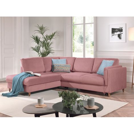 Brooke – ecksofa rechts links – mit schlaffunktion – 5-sitzer – aus samt - rosa