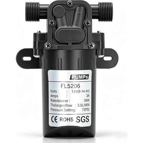 DC 12 V Pompe à Membrane Auto Amorçante, 36W 3,5 l/min Micro pompe a eau à diaphragme, 73 PSI pompe à membrane miniature, pompe à eau haute pression 1/2 pouce, pour agricultures, industrie, peinture (1/5)