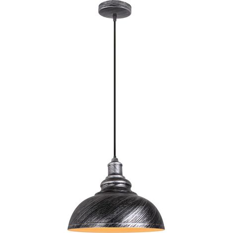 Suspension Luminaire Industrielle Vintage Rétro E27 29cm Plafonnier Lustre Abat-jour Métal Argent Gris (1/5)