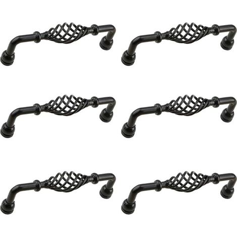 Poignées de tiroir traditionnelles, lot de 6 poignées de porte de meubles en métal style cage à oiseaux. Poignée anglaise pour portes de placards de cuisine, tiroirs, etc. (Noir, 12 (1/5)