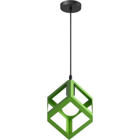 Suspension Luminaire Moderne Lustre Forme Cube Lampe de Plafon de Style Géométrique en Métal E27 Plafonnier pour Chambre Salon Restaurant , Vert (1/5)
