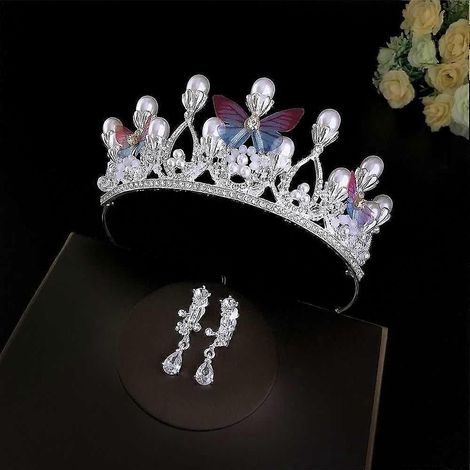 Prinzessinnen-Tiaras für Mädchen, Perlen- und Kristallkronen-Haarreif für Geburtstag, Party, Feiertag, Kostümparty (silber 2) (1/5)