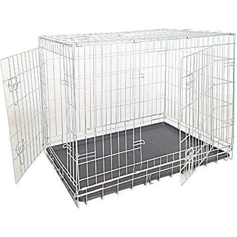 Croci Gabbia per Cani - Box per animali in metallo, da Interno Esterno e Auto, Pieghevole, due porte anti fuga, fondo removibile, Kennel cane taglia medio-grande, dimensione 93x62x69 cm