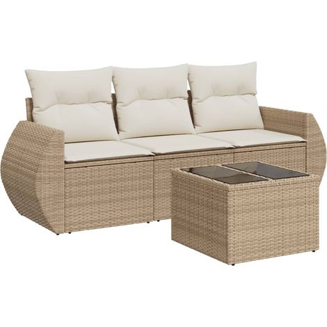 Maison Exclusive - Set Divano da Giardino 4 pz con Cuscini Beige in Polyrattan (1/3)