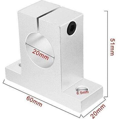Supporto di guida in alluminio per binario lineare SK20, Ø20 mm, confezione da 4