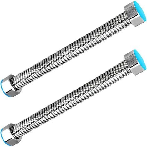 2 Pièces G1/2" x G1/2" Tuyau de Vidange Ondulé en Acier Inoxydable, pour Chauffe-eau Connecteur Plomberie Salle de Bain Tuyau Tube D'eau Chaude, 80CM (1/4)