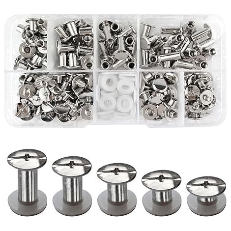 100 Kits à vis de Chicago M5 x 0.157/0.236/0.315/0.394/12 mm Rivets en cuir pour vis, pour bricolage, sacs, livres, laisses, colliers, sacs à dos (argent) (1/5)