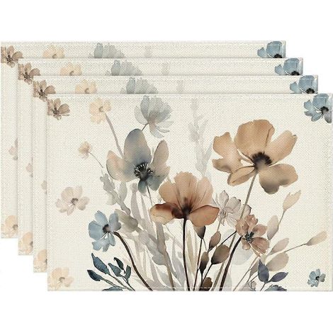 Sets de table printaniers à motifs de feuilles de pavot marron, lot de 4, pour la décoration de la cuisine et de la salle à manger, 30 x 45 cm (12 x 18 pouces), marron (1/5)