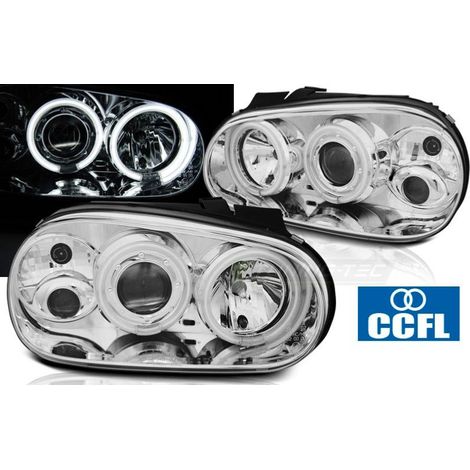 Paire de feux phares VW Golf 4 97-03 angel eyes CCFL chrome-27361916 (1/3)
