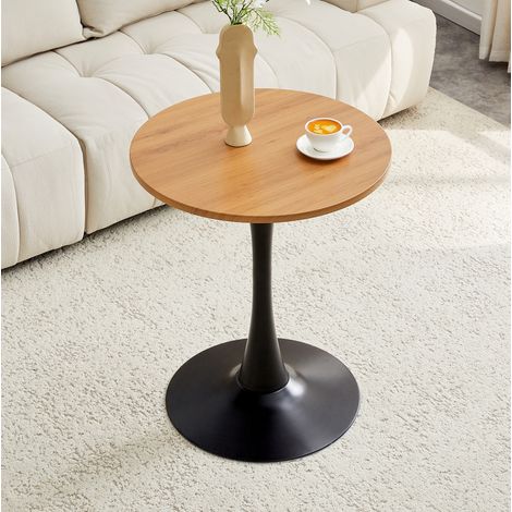 Mesa redonda 60x60x72 cm negra en MDF y metal con estilo mid-century y base estable (1/5)