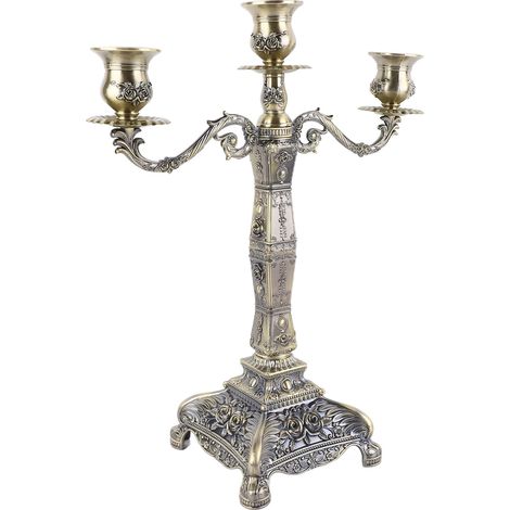 Bougeoir en métal 3 branches, style européen rétro, porte-bougie romantique en bronze, décoration de table pour mariage, dîner et fête. (1/5)