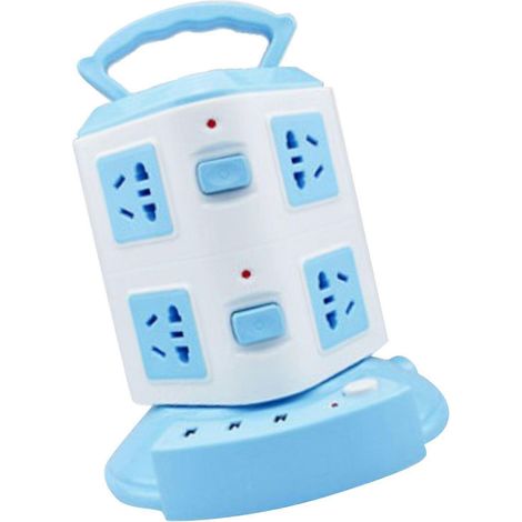 Multiprise tour multifonctionnelle avec protection contre les surcharges et port USB, 220 V 10 A, bleu ciel, boîtier double couche. (1/5)