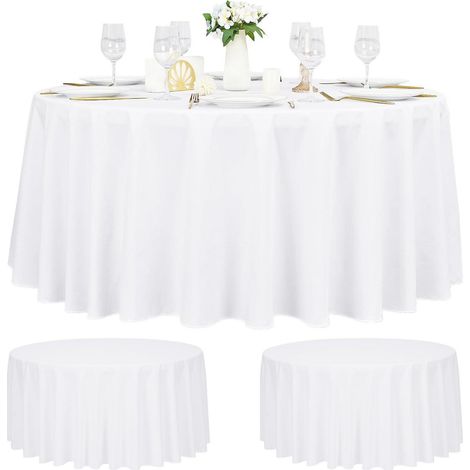 2er-Set runde Tischdecke 229 cm Weiß, Polyester, wasserabweisend, waschbar