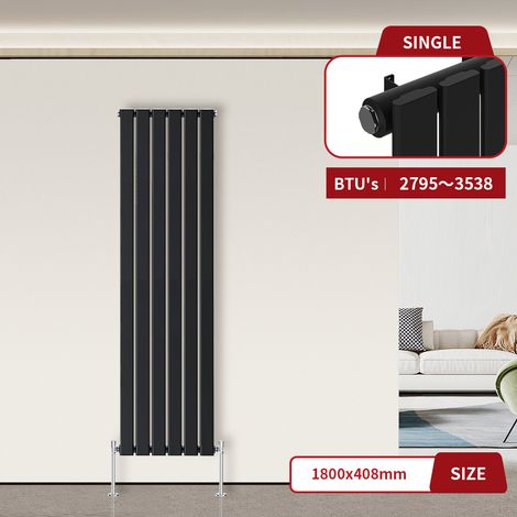 Flat Panel Radiator Black Vertical 1800 x 408mm Single Column (1/5)