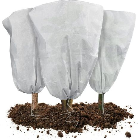Lot de 3 Housse Hivernage Plante avec Cordon de Serrage Voile d’Hivernage en Polypropylème 80g/m² Housse de Protection pour Plantes Réutilisable Résistant 80x100cm (1/5)
