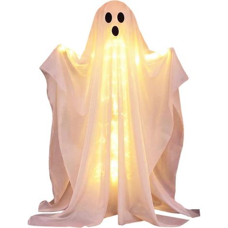 Lumineux à LED sur pied fantôme, effrayant blanc Halloween décoration, pour porche jardin et jardin (1/5)