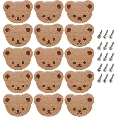 15 boutons de meubles, boutons de tiroir en bois, boutons d'armoire en bois, boutons de tiroir ours pour enfants, commode, tiroirs, cuisine (1/5)
