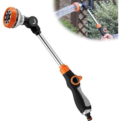 18.5 Inch Long Garden Watering Rod Hand Shower with 8 Spray Patterns, Thumb Control, Garden Hose, Removable Nozzle (1/5)