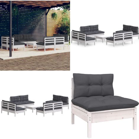 9-tlg. Garten-Lounge-Set mit Anthrazit Kissen Kiefernholz - Gartensessel - Gartenloungeset - Kiefernholz Möbel - Outdoor Furniture - Gartenmöbeln - Home & Living (1/5)