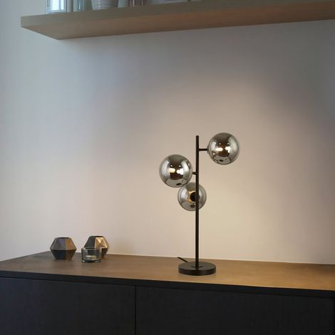 HOME DELUXE Tischlampe aus Glas VIOLA - Rauchgrau Tischlampe, Design-Tischlampe, moderne Tischlampe