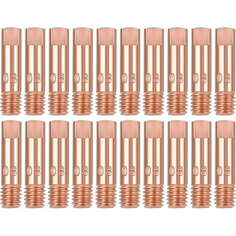 20 Pièces M6 x 25 mm Pointe de Contact en Cuivre Buses Gaz de Tube Contact 0.8mm pour Torche de Soudage de Poste a Souder MIG MAG 15AK Accessoires D'usure (1/5)