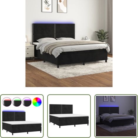 vidaXL LED-Streifen -  Boxspringbett mit Matratze & LED Schwarz 180x200 cm Samt (1/5)