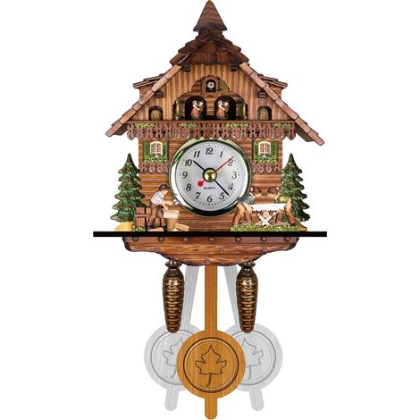 Horloge Coucou - Pendule Murale en Bois MDF - Fonctionnement Quartz avec Son Cuckoo - Pour Salon Chambre ou Bureau - 26 x 6 x 14 cm (1/5)