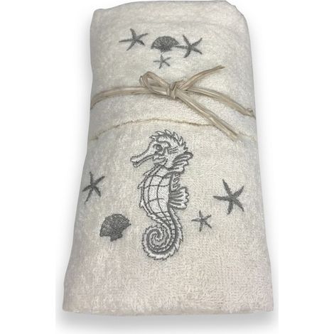 LOT DE SERVIETTES MER HIPPOCAMPE - BEIGE (1/2)