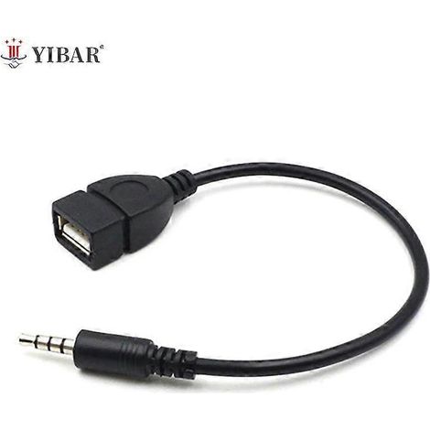 Convertisseur pour lecteur MP3 de voiture : prise jack AUX mâle 3,5 mm vers USB 2.0 femelle, adaptateur OTG pour véhicule. (1/5)