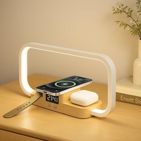 Lampe de chevet LED avec chargeur sans fil, lampe de chevet tactile 3 en 1, 5 modes de couleur - idéale pour la chambre - 1 pièce (1/5)