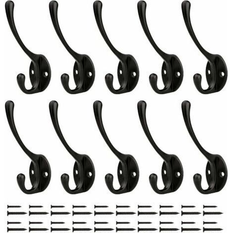 Wall Coat Rack Hat Hooks Heavy Duty Wall Hooks with Metal Screws, for Kitchen Bathroom Fitting Room(Black 10 Pcs) (1/5)