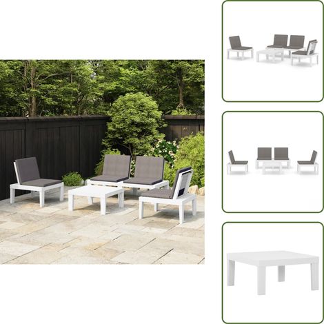 The Living Store Set Divani da Giardino con Cuscini 4 pz in Plastica Bianco - Divano da giardino
