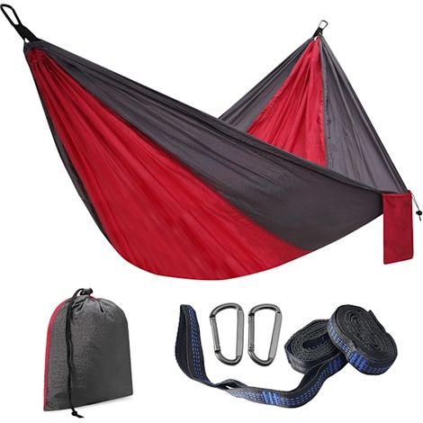 Filiyano-Hamac portable rouge-gris 300 x 200 cm, lit hamac, camping