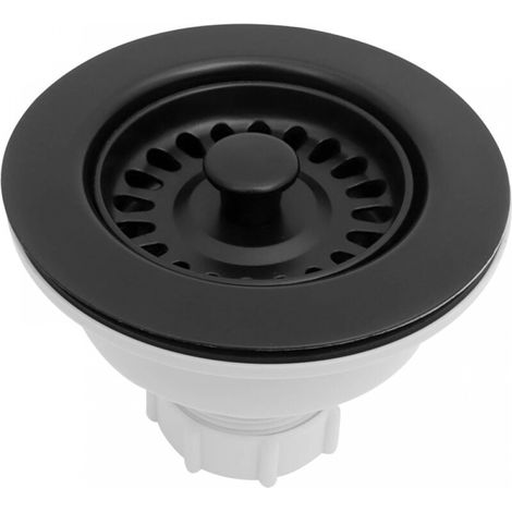 Kitchen sink drain kit with removable basket strainer/sink plug for 3.5-inch drain openings, black, 1 piece (1/5)
