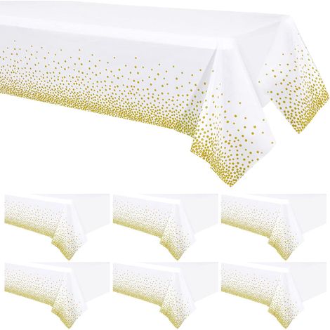 Lot de 6 nappes à pois dorés (137 x 274 cm), nappes rectangulaires imperméables jetables pour fêtes, anniversaires et pique-niques (confettis). (1/5)