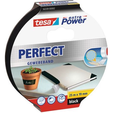 tesa extra Power Gewebeband Perfect 25 m x 19 mm, schwarz Montageband