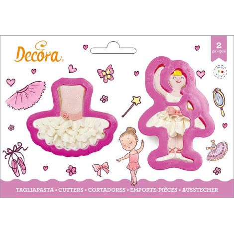 Decora 0255206 Set 2 Tagliapasta Ballerina E Tutu In Plastica, Il Kit Ideale per Creare Decorazioni in Pasta di Zucchero o di Gomma, Made in Italy, Design originale. Confezione da 2 pezzi. (1/2)