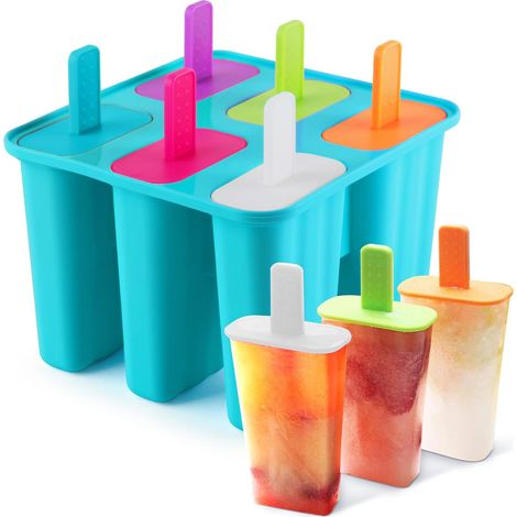 Moule a Glace 6 Cellules Moule Glace Silicone de Qualité Alimentaire,Sans BPA Ice Lolly Moulds Utilisé Pour Faire des Glaces à la Maison.(Bleu) (1/5)