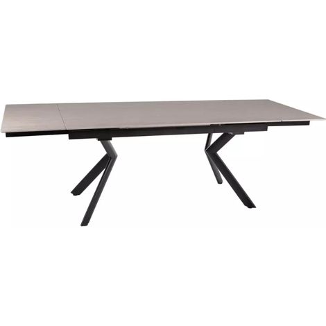 Table DELLA extensible 160 + 80 cm en céramique beige mat, pieds noirs (1/4)