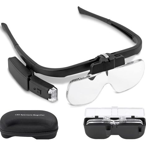 Headband magnifier, new version rechargeable LED headband magnifier, hands-free headset magnifier, USB charging with light and 3 detachable lenses (1.5X-2.5X) for reading, etc. (1/5)