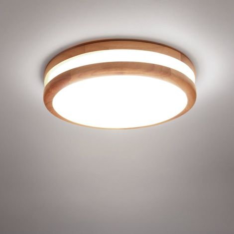 LED Plafonnier Rond 600K 30W 30x30x5.5cm Lampe Industrielle Moderne Lumière Blanc Froid en Bois Luminaire Design Découpe pour Salle de Bain Couloir (1/5)